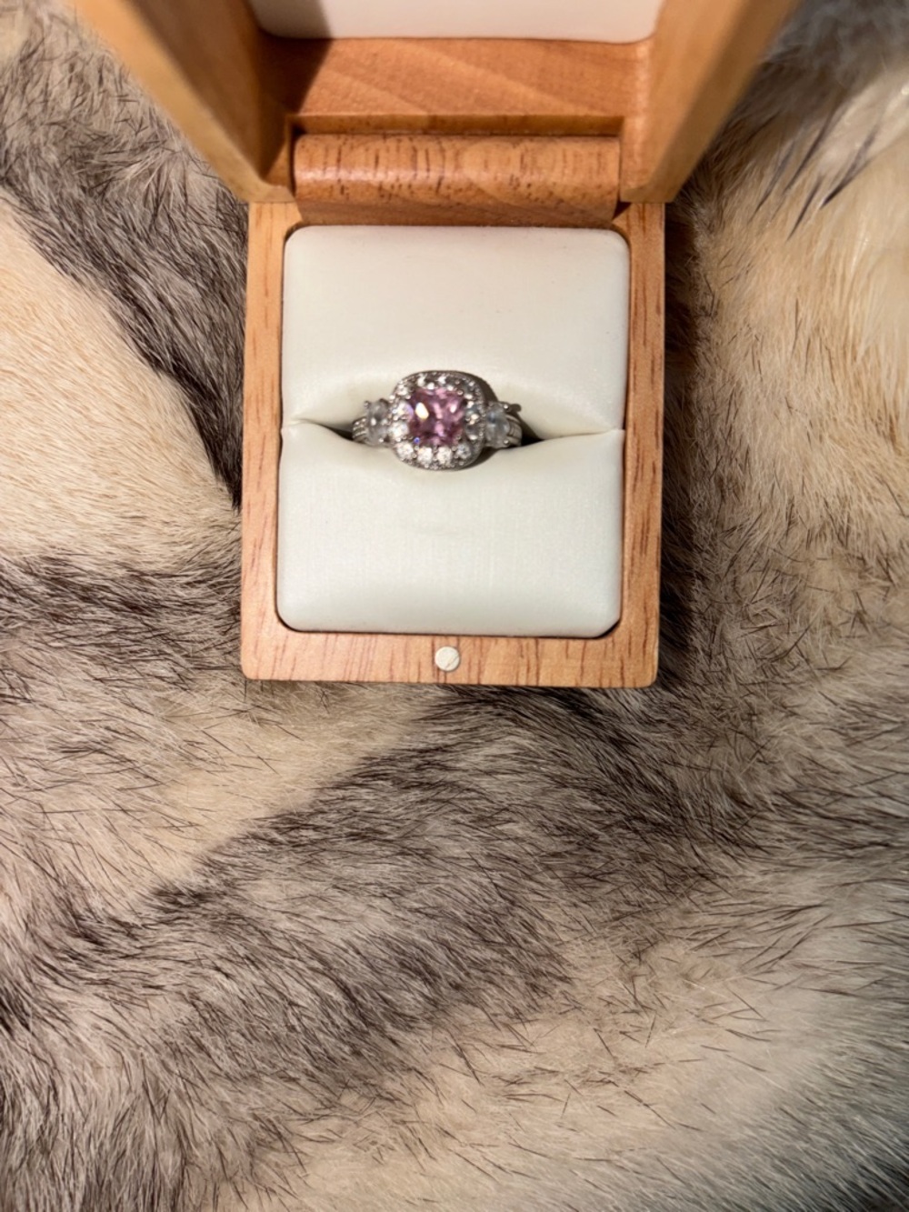 Elegant Pink Halo Ring with Clear Accents sterling silver
